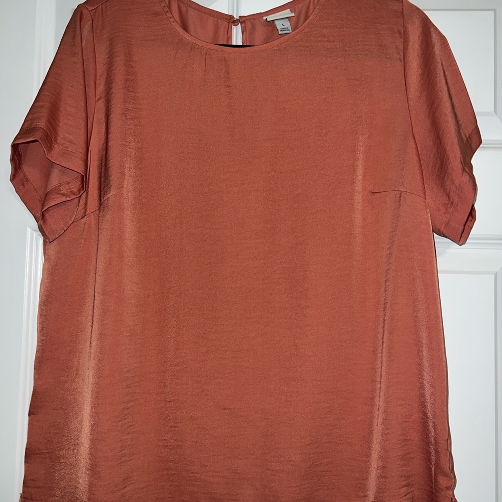 A New Day Rusty Coral Pink Boxy Short Sleeve Blouse